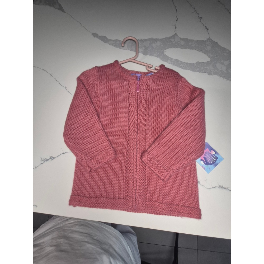 Angel Fish Girls Pink Chunky Knit Full Zip Cardigan Sweater Size 3T NWT‎